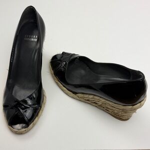 Stuart Weitzman Women's Size 6.5M Black Patent Wedge Espadrille Shoes